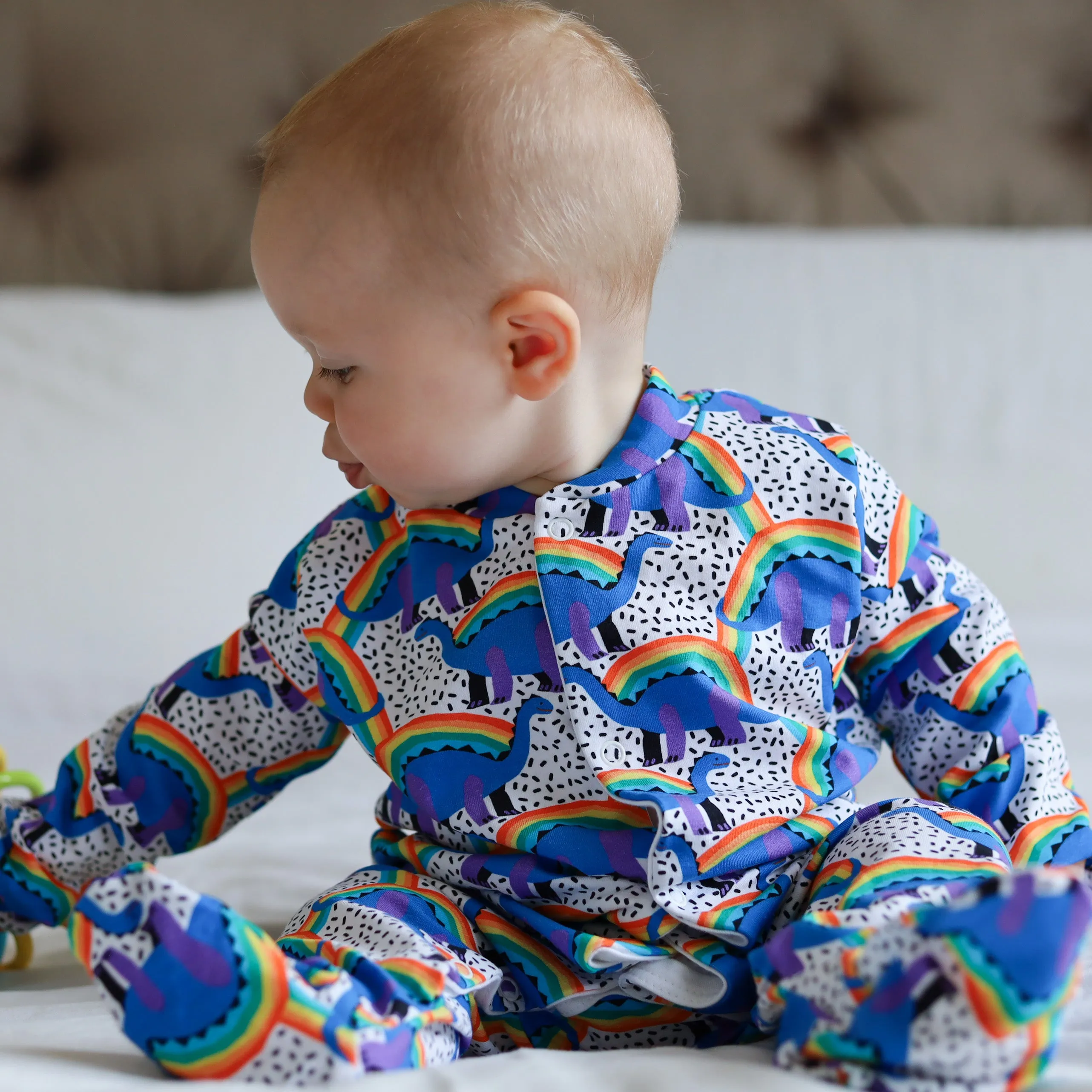 Rainbow Dino cotton sleepsuit