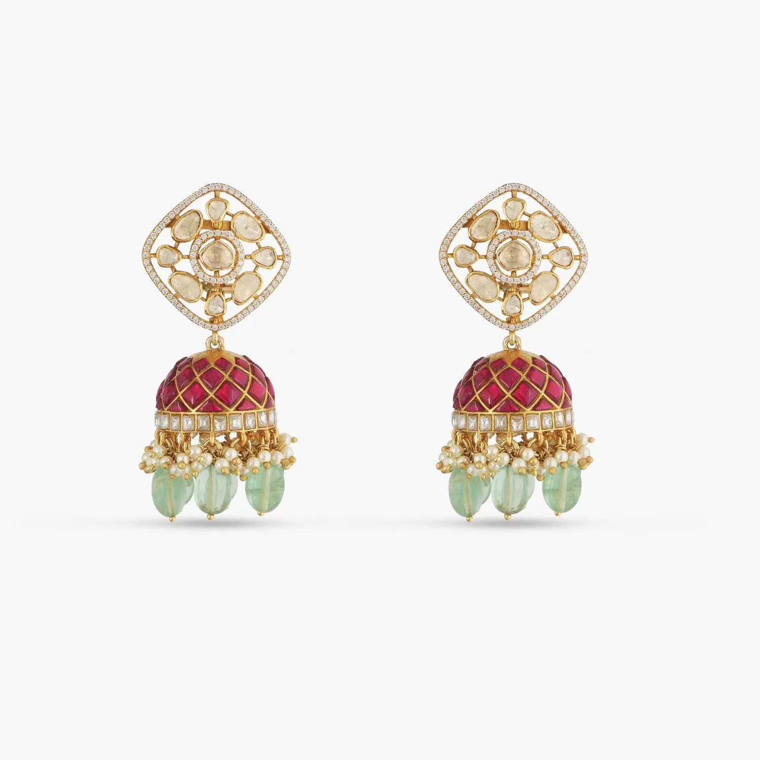 Rasika Moissanite Kempu Elegant Silver Jhumki Earrings