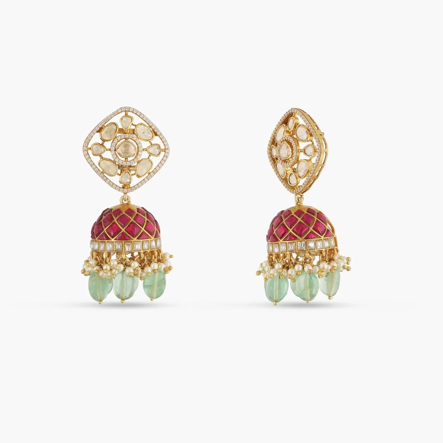 Rasika Moissanite Kempu Elegant Silver Jhumki Earrings