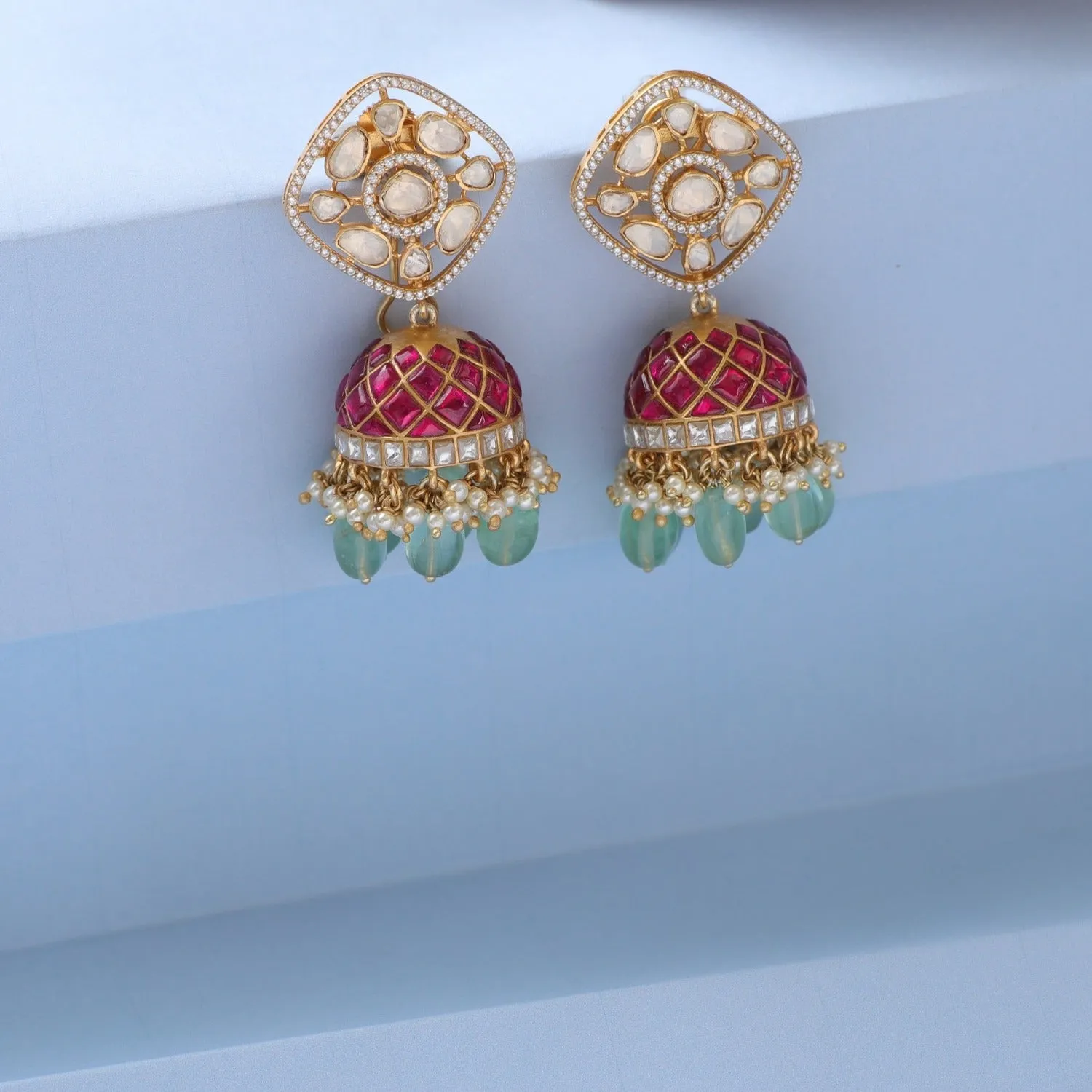 Rasika Moissanite Kempu Elegant Silver Jhumki Earrings