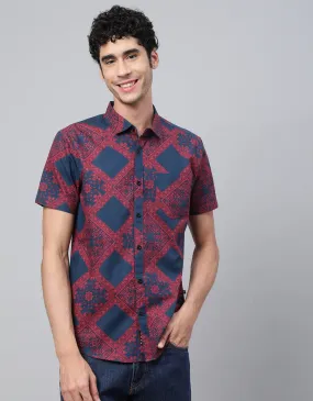 Red Geometric Printed Casual Shirt