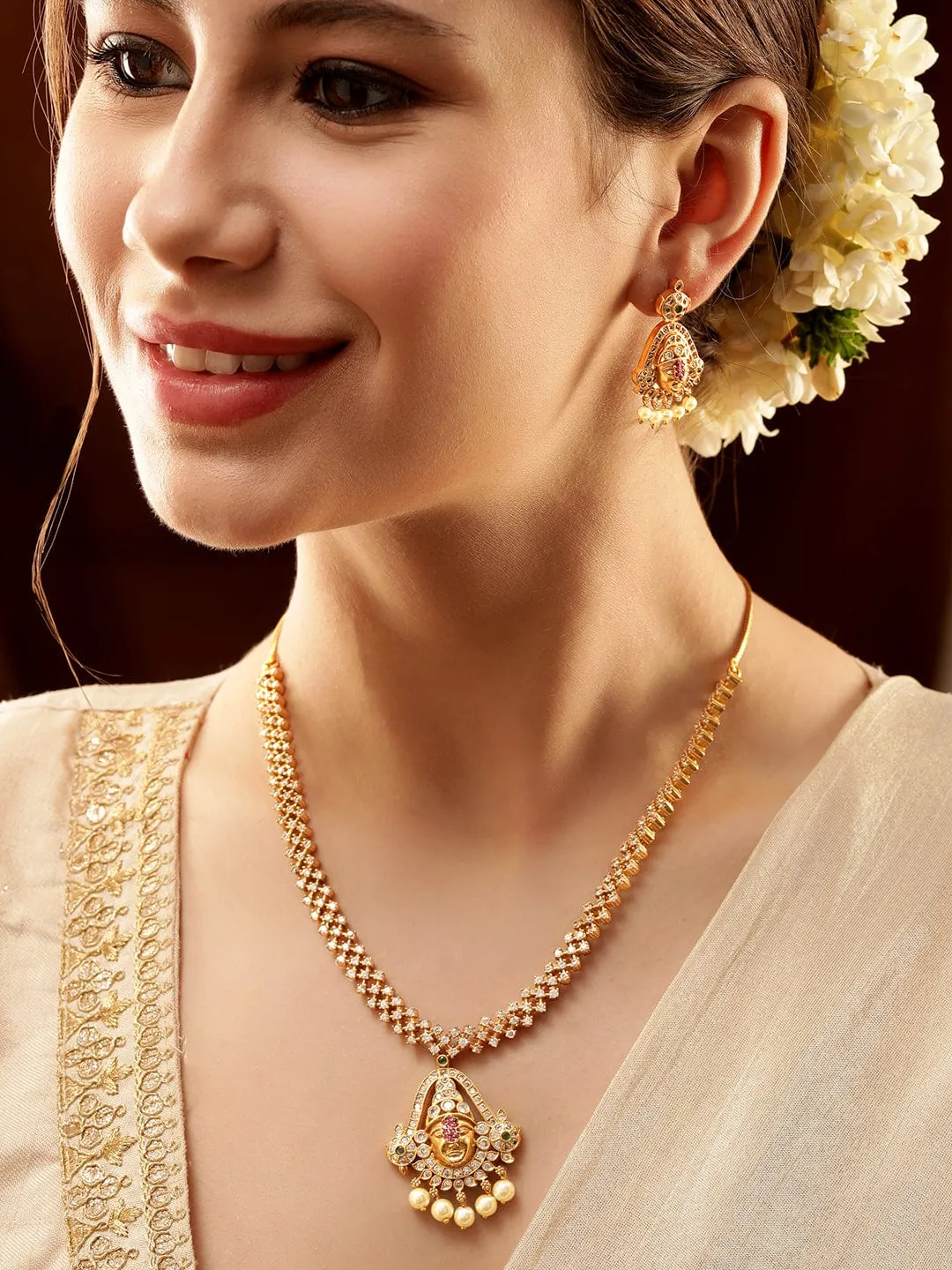 Rubans Elegant Golden AD Necklace Set