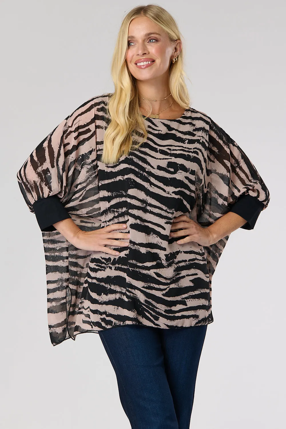 Saloos Elegant Double Layer Top with Contrasting Cuffs