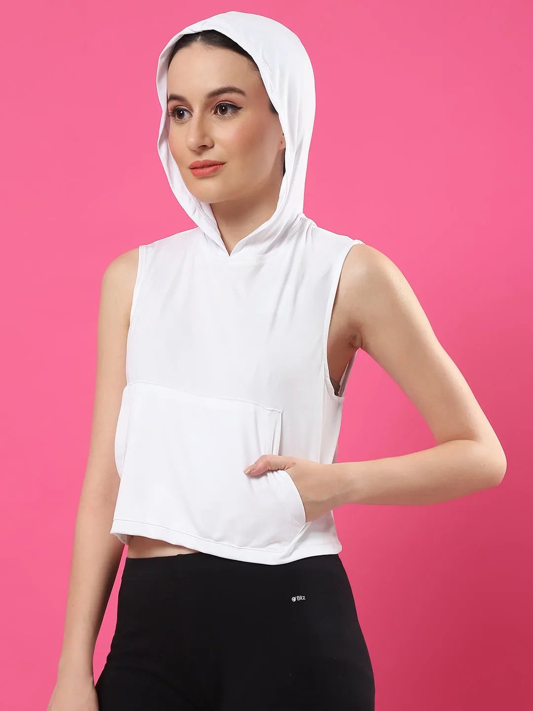 Solid Polyester Sleeveless Hoodie for Women