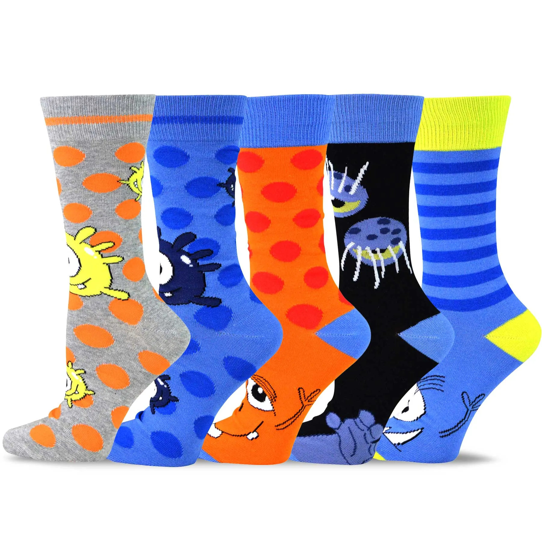 TeeHee Socks Women's Novelty Cotton Crew Monsters B 5-Pack (12087)