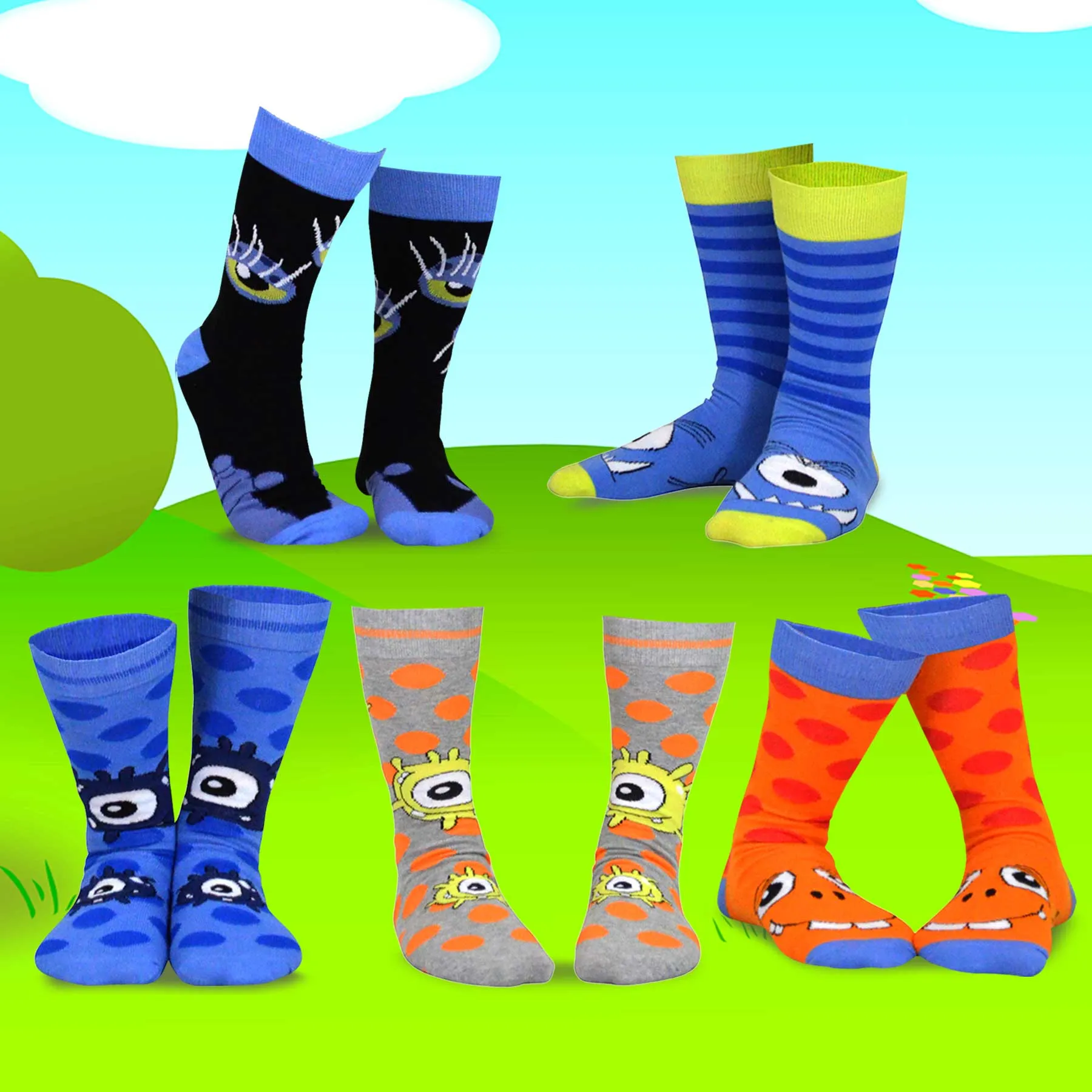 TeeHee Socks Women's Novelty Cotton Crew Monsters B 5-Pack (12087)