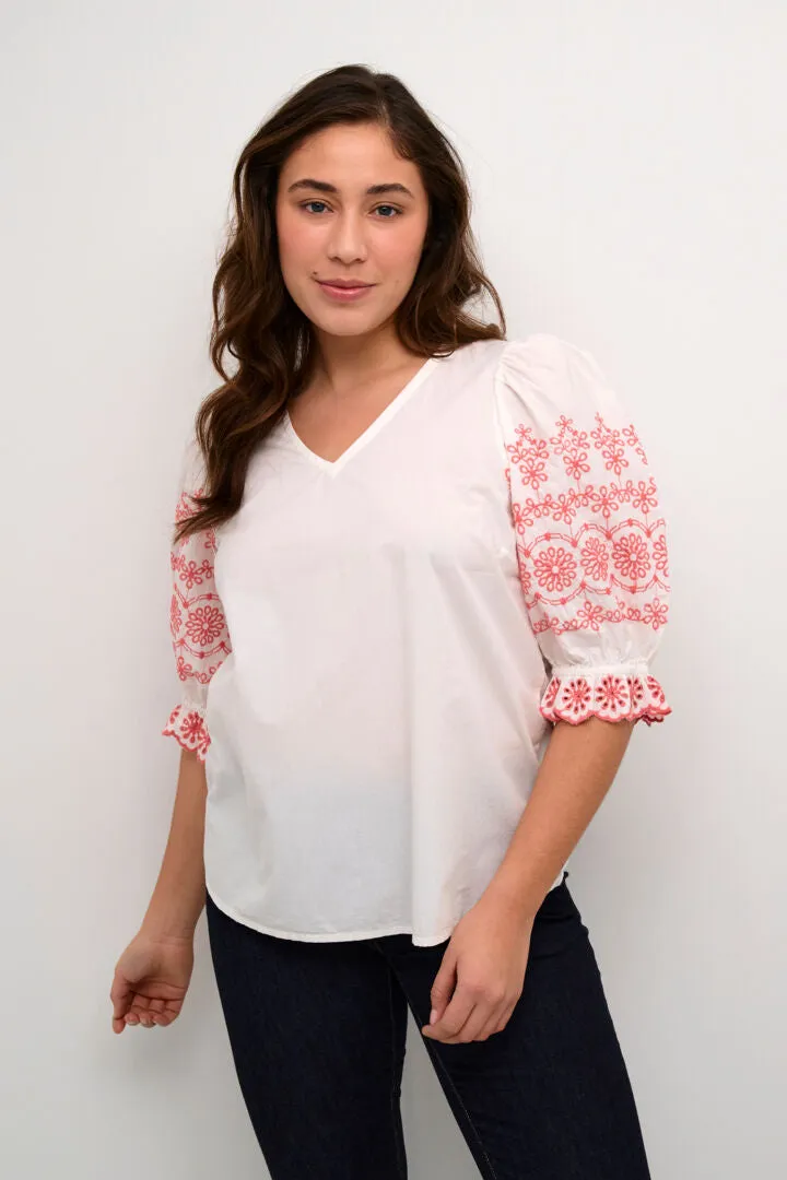 White Embroidered Cotton Blouse