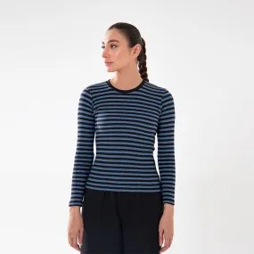 Women Blue Stripped Waffle Knit Top